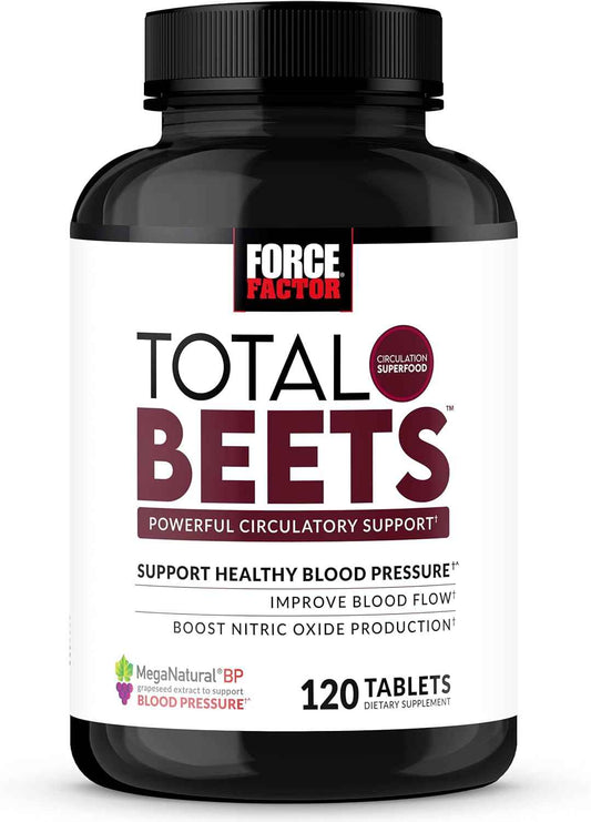 Force Factor Total Beets Blood Pressure Support with Grape Seed Extract and Non GMO Beet Root Powder for Heart Health, Circulation, & Blood Flow, 120 Count