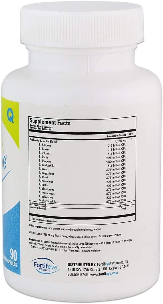 Fortifeye Probiotic Bacteria Supplement - Vegan with Digestive Enzymes, Supports Healthy Digestion, Immune & Ocular Systems, 270 Capsules