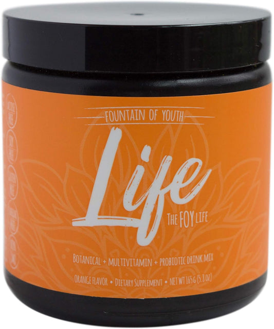 Foy LIFE: All-in-One Supplement Drink Mix with Essential Vitamins, Minerals, Botanicals, Antioxidants, and Probiotics for Energy, Vitality, and Immunity - Orange Flavor