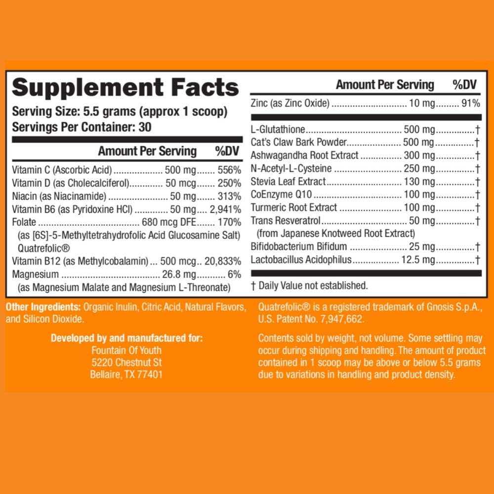 Foy LIFE: All-in-One Supplement Drink Mix with Essential Vitamins, Minerals, Botanicals, Antioxidants, and Probiotics for Energy, Vitality, and Immunity - Orange Flavor