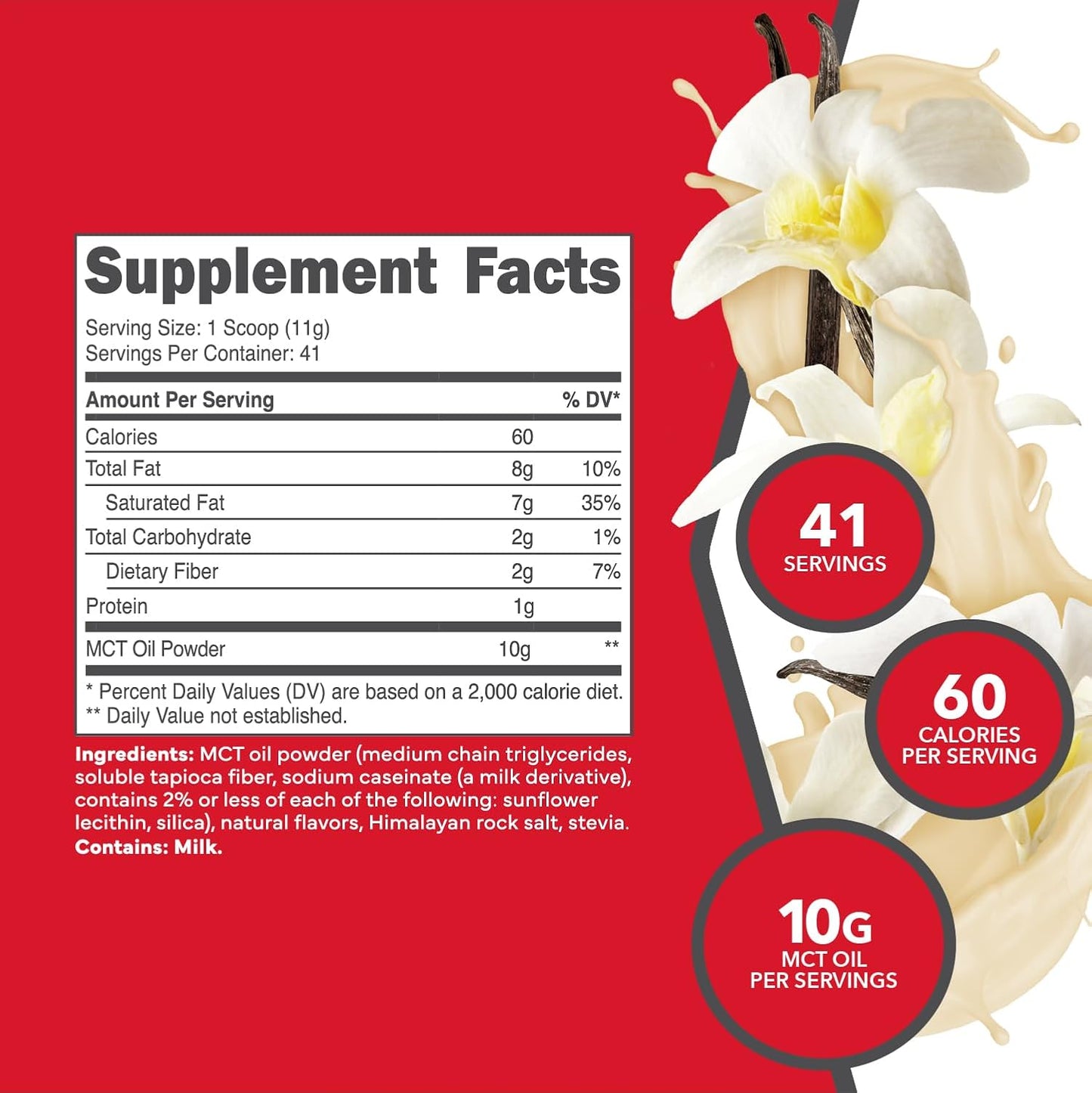 French Vanilla Ketologic MCT Oil Powder - 1 LB, 41 Servings, Medium Chain Triglycerides Supplement