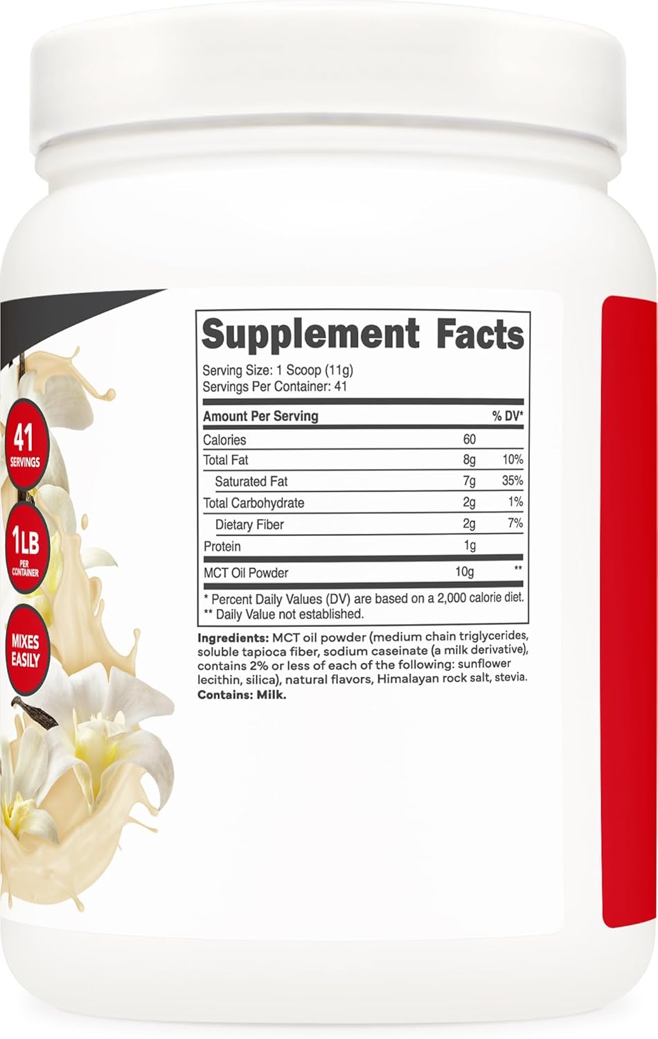 French Vanilla Ketologic MCT Oil Powder - 1 LB, 41 Servings, Medium Chain Triglycerides Supplement