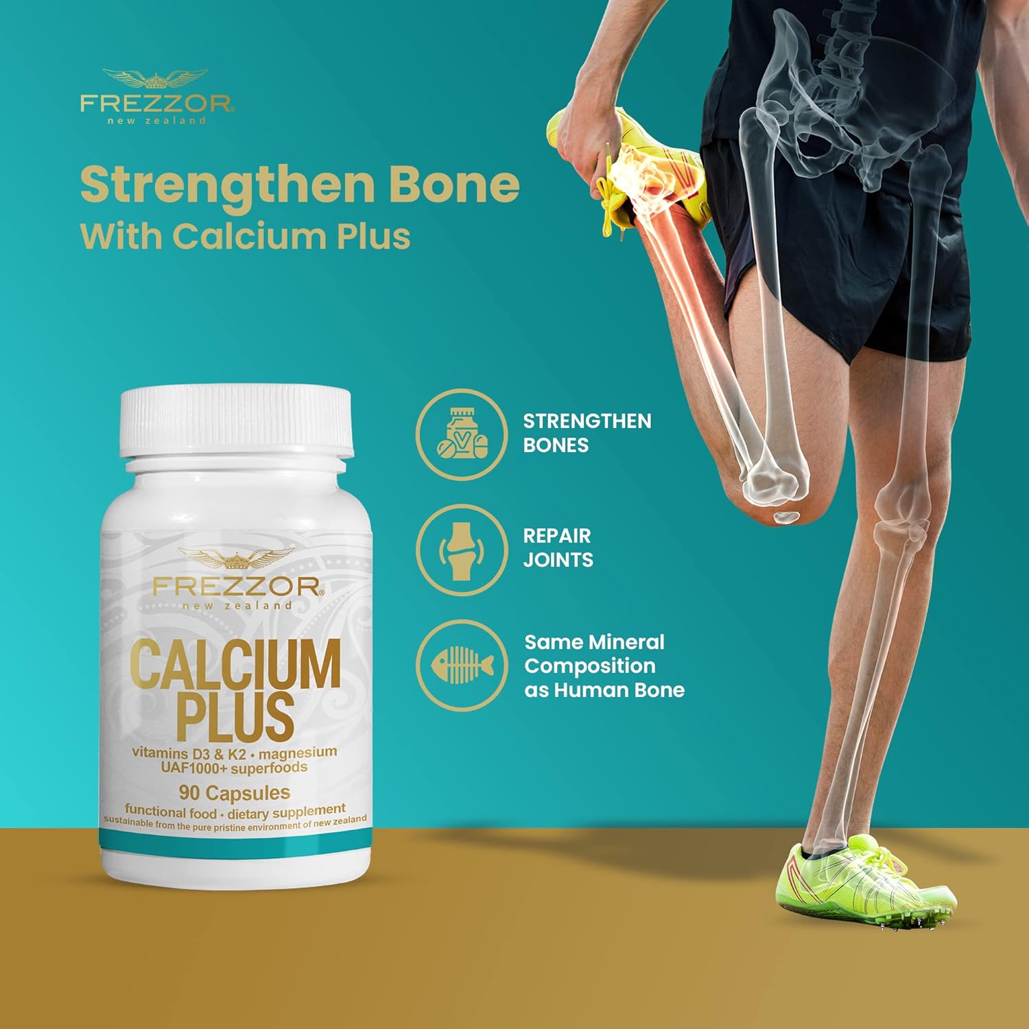 FREZZOR Calcium Plus with UAF1000+ Super Antioxidant for Bone Health, Supports Body Weight, Essential Minerals, 450 caps, 5 Month Supply