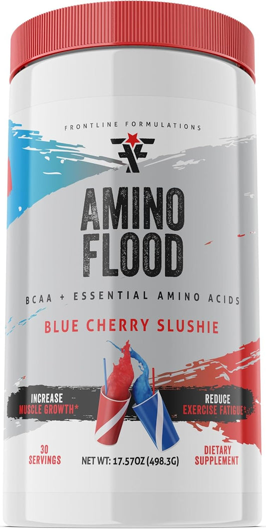 Frontline Formulations Amino Flood: BCAA and Essential Amino Acid Blend for Muscle Building, Comprehensive Formula, Blue Cherry Slushie Flavor