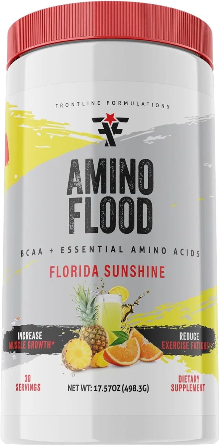 Frontline Formulations Amino Flood: BCAAs and Essential Amino Acids, Muscle Building Formula with Great Taste, Veteran Owned (30 Servings)