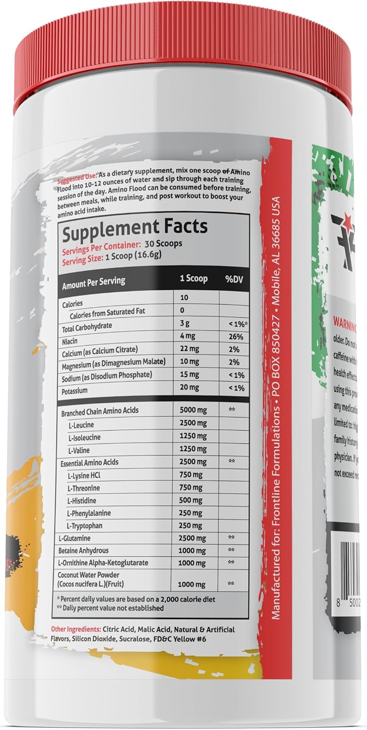 Frontline Formulations Amino Flood: BCAAs and Essential Amino Acids, Muscle Building Formula with Great Taste, Veteran Owned (30 Servings)