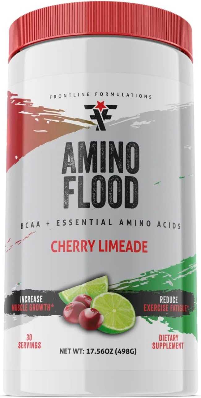 Frontline Formulations Amino Flood: BCAAs + Essential Amino Acids for Muscle Building, Cherry Limeade Flavor (30 Servings)