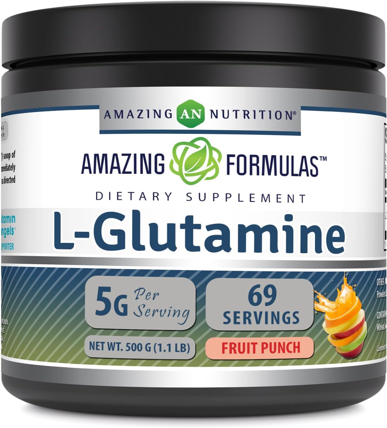 Fruit Punch L-Glutamine Powder - Top Quality Amino Acid Supplement | Non-GMO & Gluten Free | Made in USA | 1 Lb Size