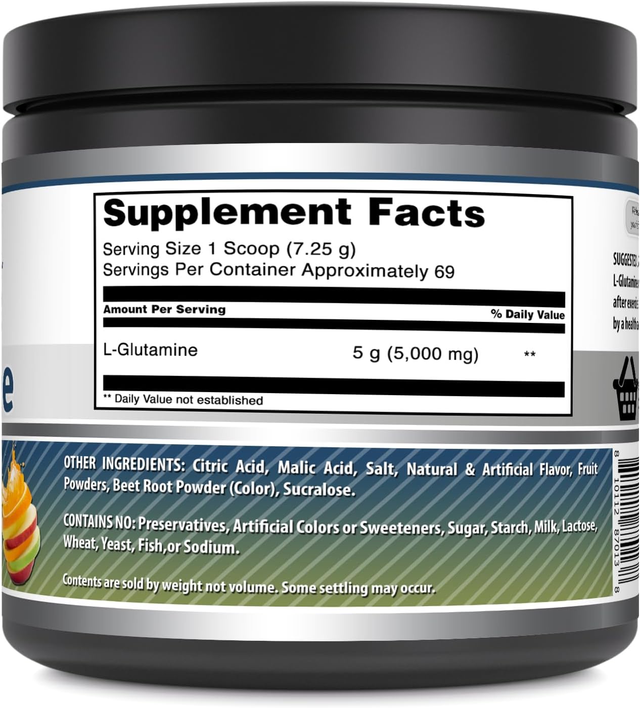 Fruit Punch L-Glutamine Powder - Top Quality Amino Acid Supplement | Non-GMO & Gluten Free | Made in USA | 1 Lb Size