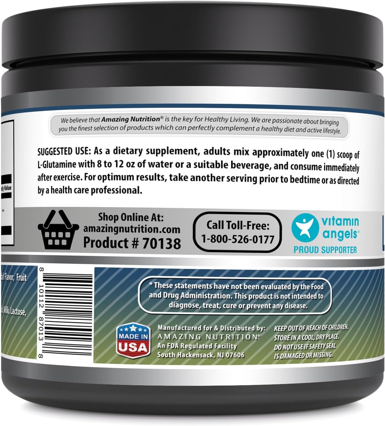 Fruit Punch L-Glutamine Powder - Top Quality Amino Acid Supplement | Non-GMO & Gluten Free | Made in USA | 1 Lb Size