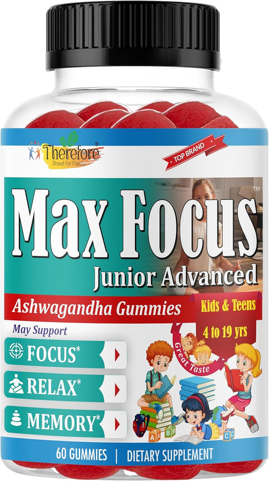 Fruity Flavored Ashwagandha Gummies for Kids & Teens - Calm Mood, Sleep, Memory, Energy - 60 Ct