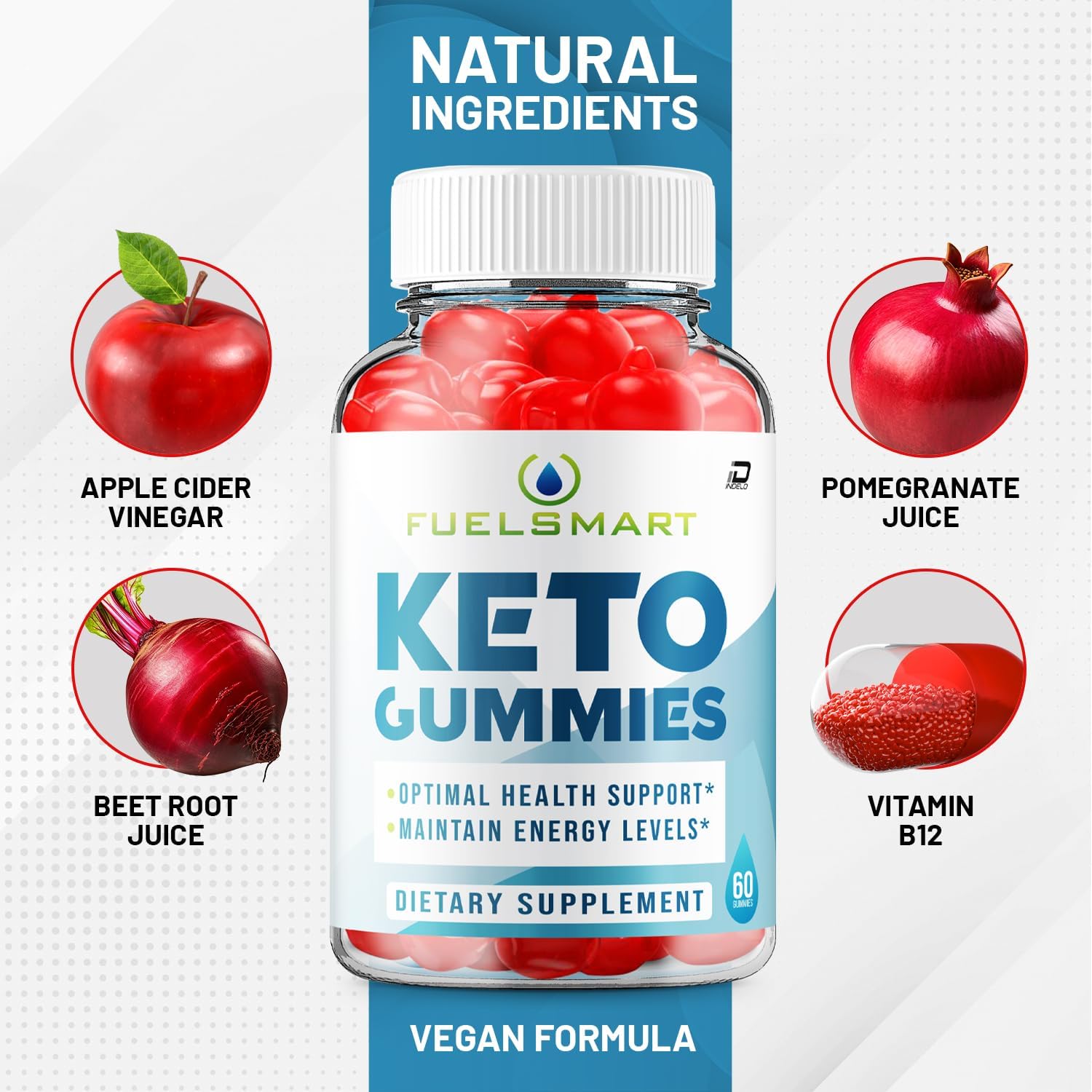 Fuel Smart ACV Gummies Supplement with Apple Cider Vinegar 1000MG + Vitamin B12 - Weight Management Gummies for Keto Diet (2 Pack - 120 Gummies)