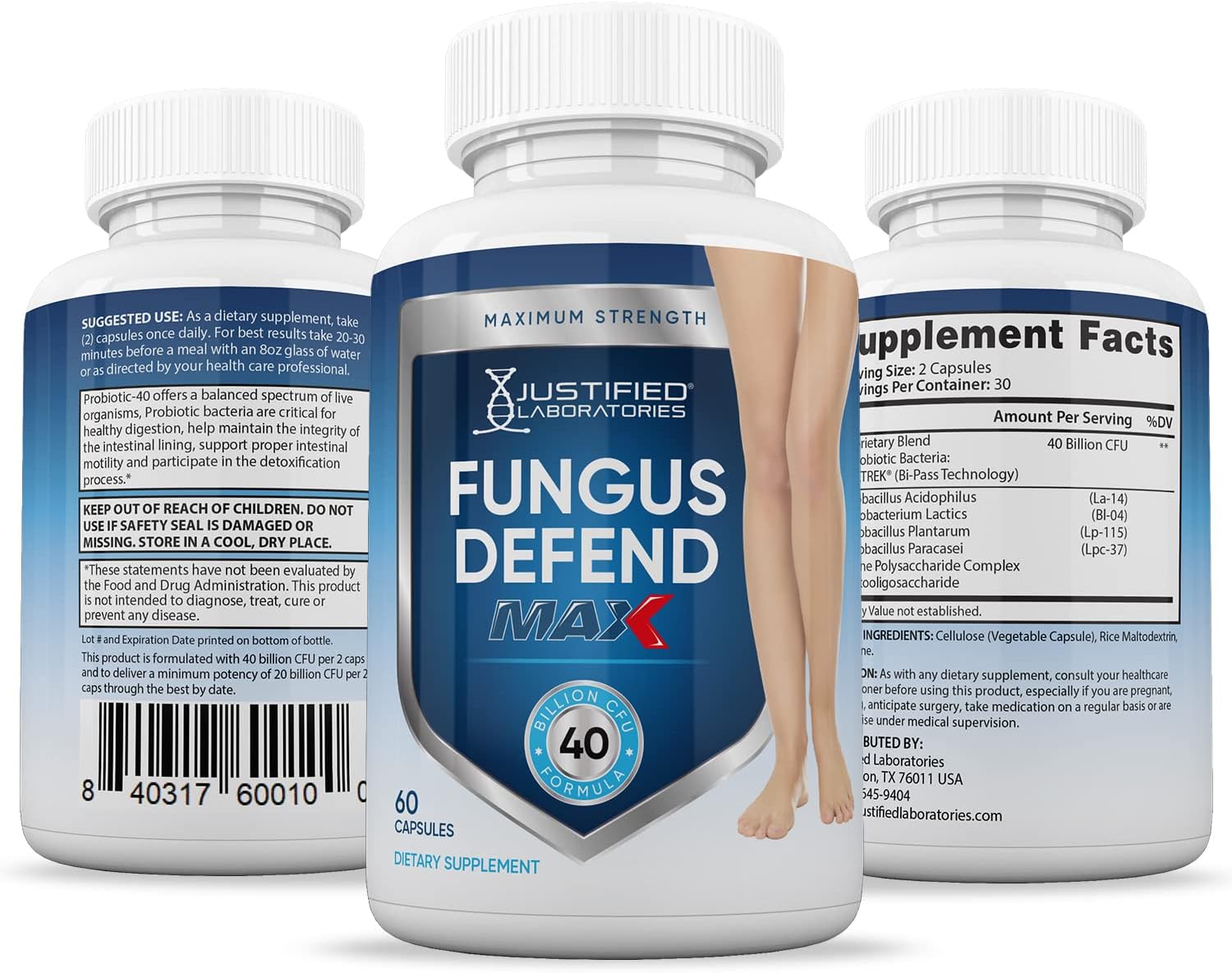Fungus Defend Max Probiotic Pills - 40 Billion CFU, 60 Capsules by Justified Laboratories