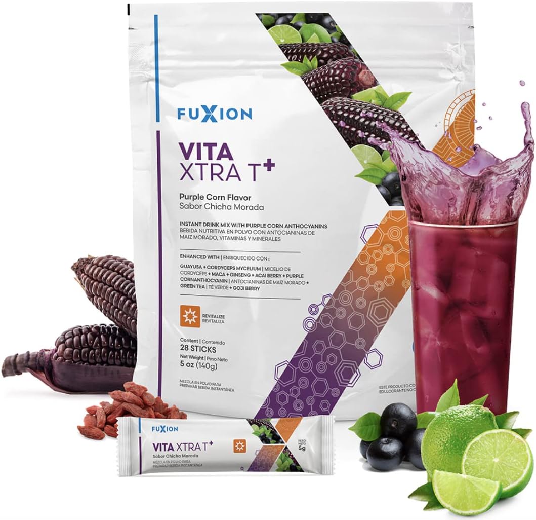 Fuxion Vita Xtra T: Natural Energy Drink with Caffeine, Herbs & Fruits (28 Sticks)