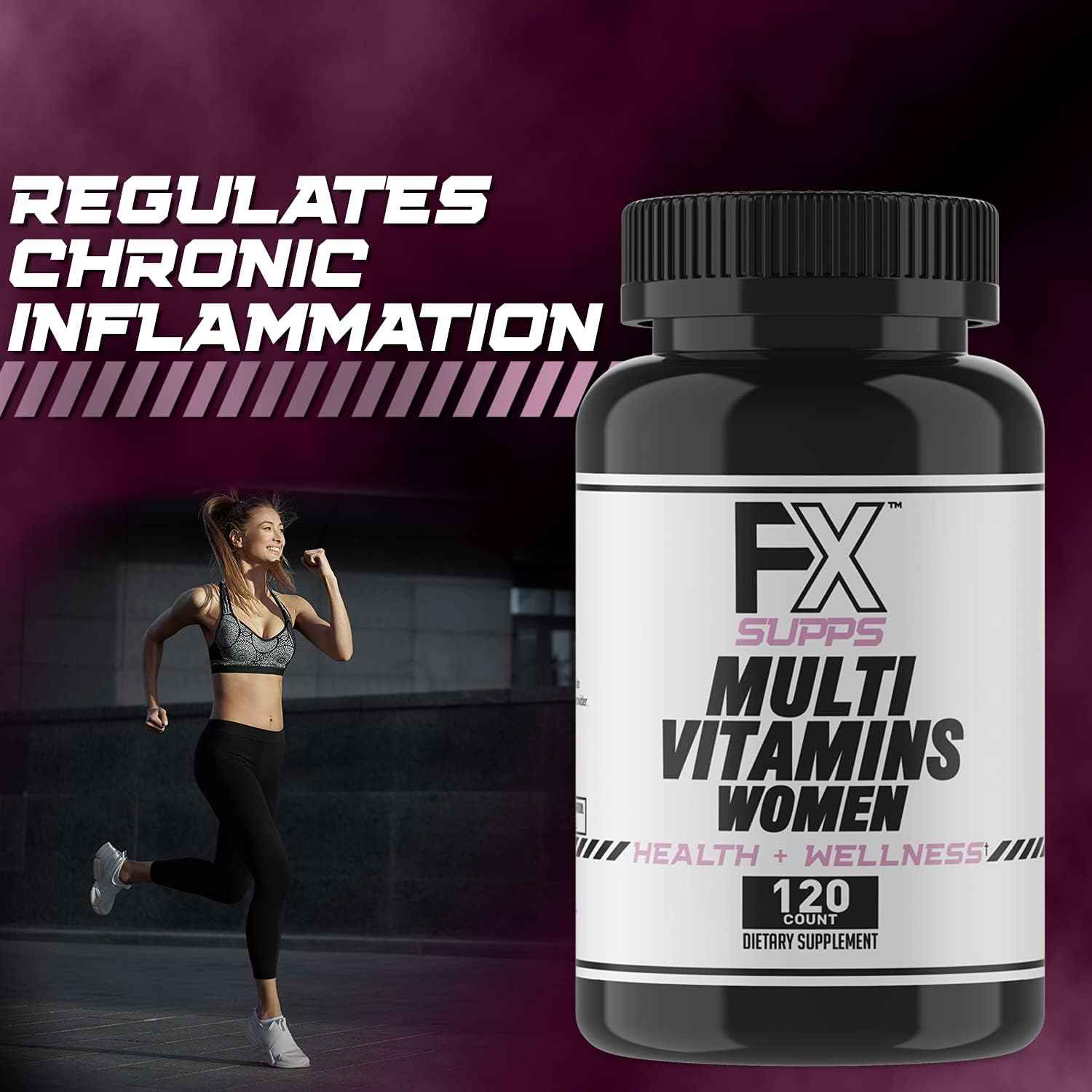 FXSUPPS Multivitamin for Women with Vitamin C, Vitamin D, Vitamin E, Zinc for Immune Support - Vegan Women's Multivitamin with Biotin, Iron, Antioxidants + Amino Acids (120 Count)