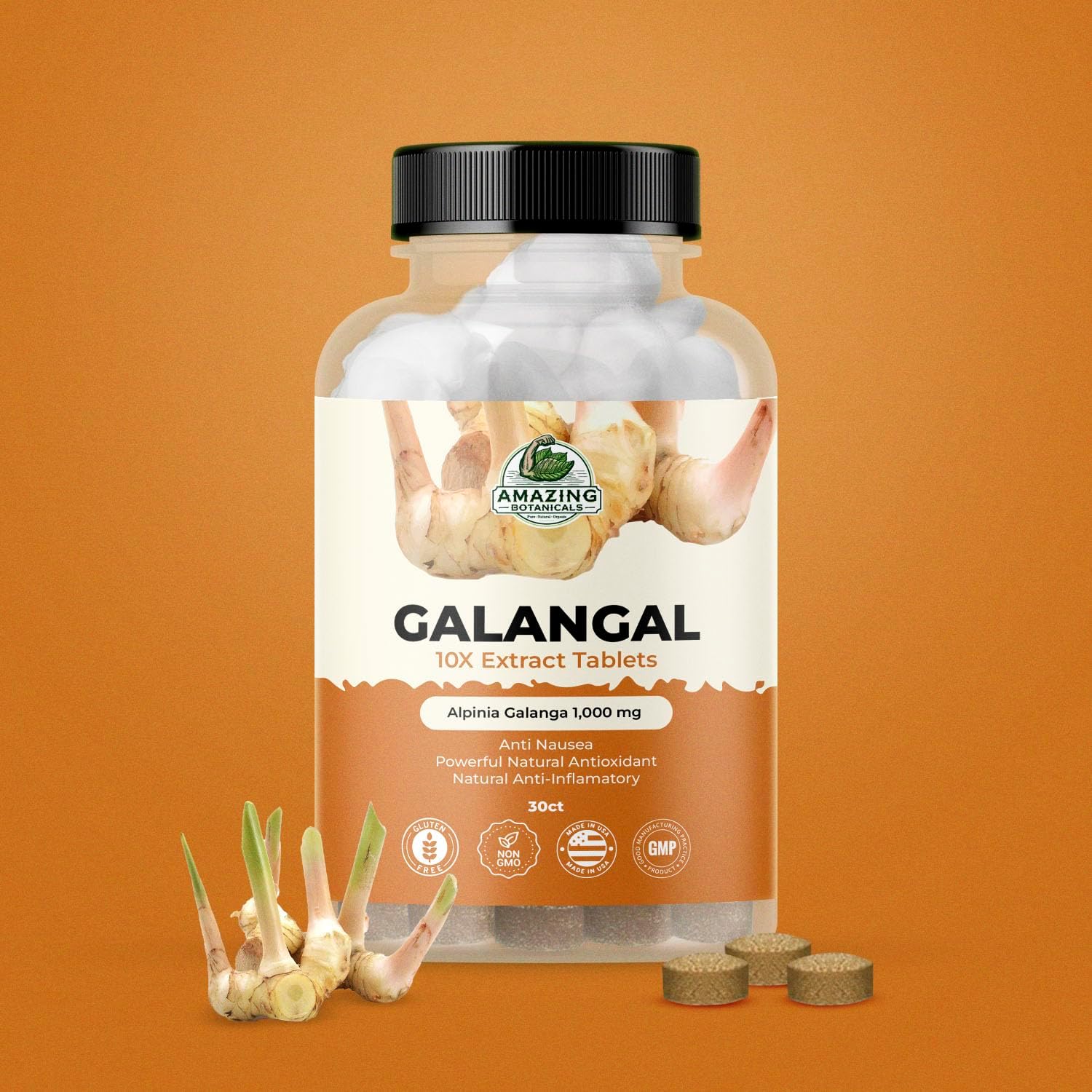 Galangal 10X Extract Tablets 1,000mg - Pure Herbal Supplement for General Wellness - Vegan & Non-GMO - 30 Tablets