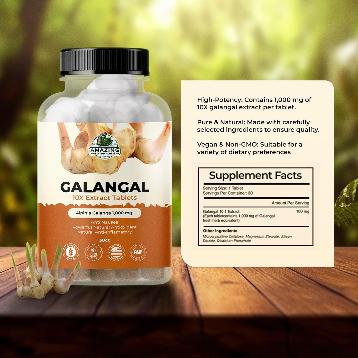 Galangal 10X Extract Tablets 1,000mg - Pure Herbal Supplement for General Wellness - Vegan & Non-GMO - 30 Tablets