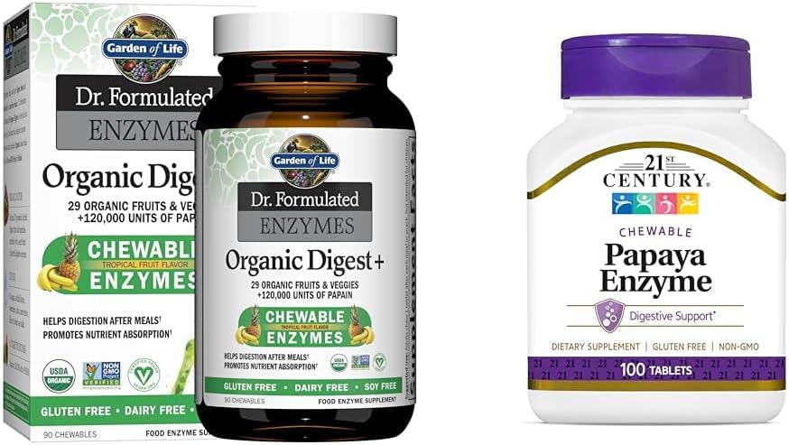 Garden of Life Digestive Enzymes with Papain, Bromelain & Papaya Chewable Tablets - Tropical Flavor, 100 Count