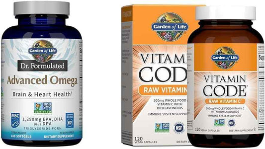 Garden of Life Dr. Formulated Advanced Omega Fish Oil & Raw Vitamin Code Vitamin C, 120 Veg Capsules