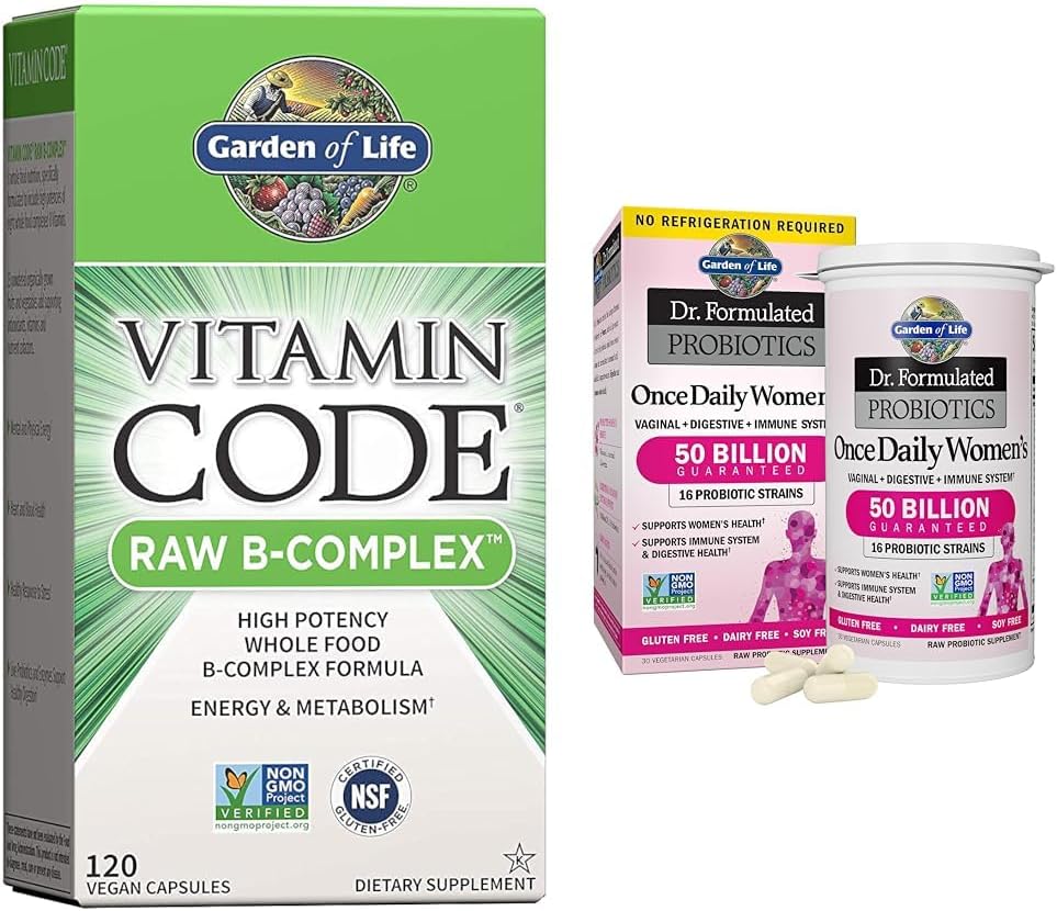 Garden of Life Vitamin B Complex & Women's Probiotics Bundle - Raw B Complex and Dr. Formulated Probiotics, Vegan Capsules, 30-Day Supply