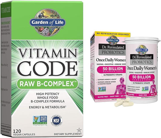 Garden of Life Vitamin B Complex & Women's Probiotics Bundle - Raw B Complex and Dr. Formulated Probiotics, Vegan Capsules, 30-Day Supply
