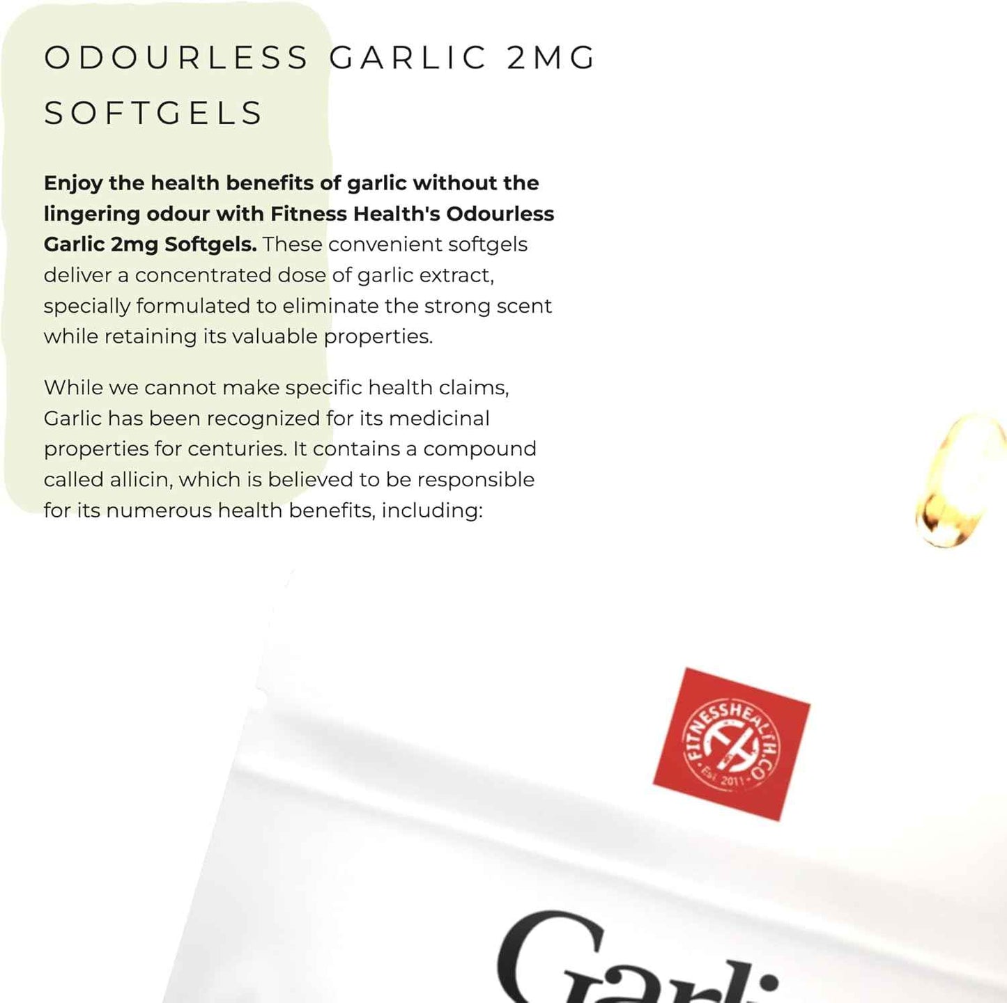 Garlic Capsules Odourless High Strength 2000MCG 120 Capsules- Garlic Extract Supplement - Easy Swallow Garlic Capsules Vegetarian - Non GMO, Gluten Free