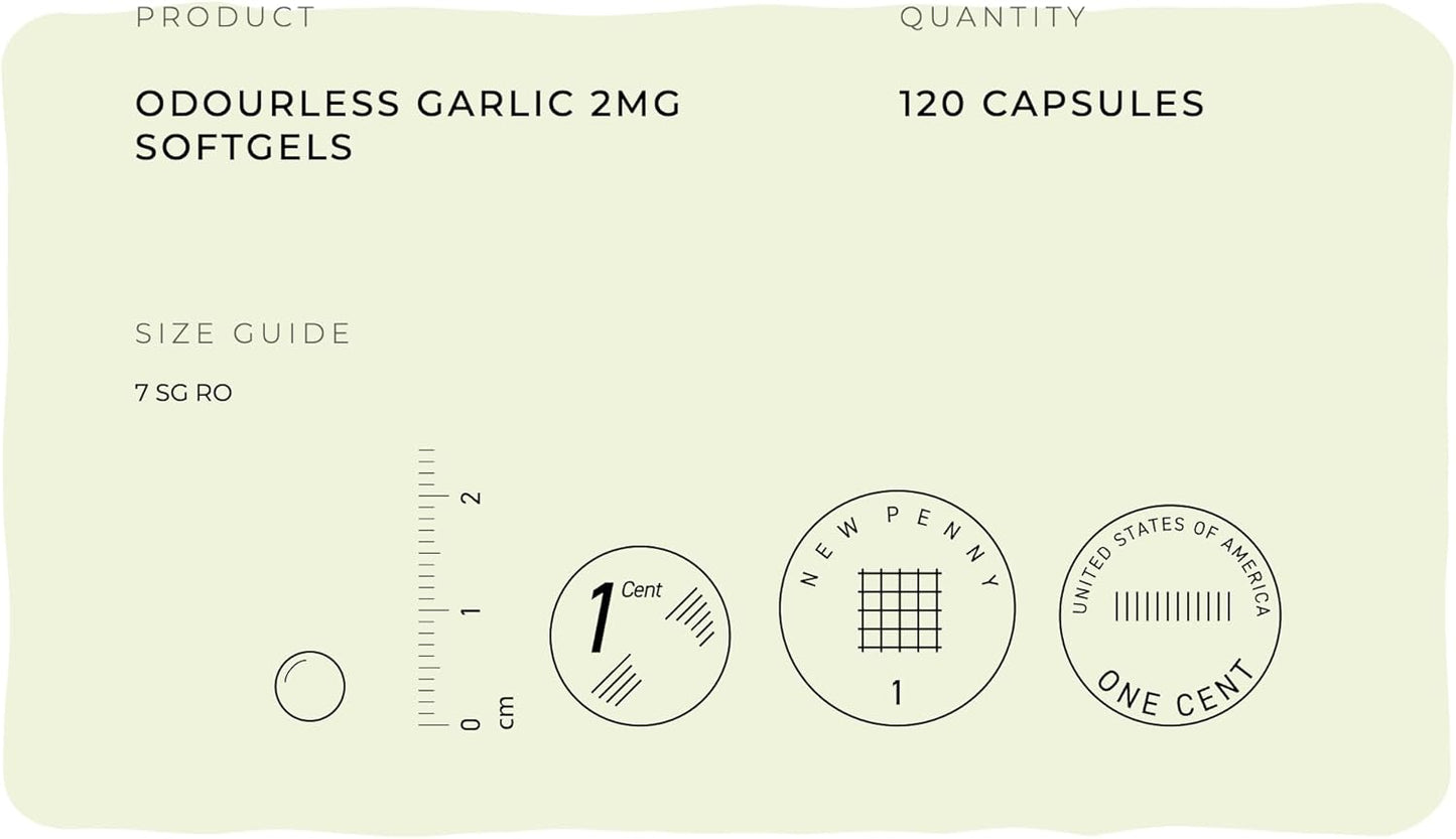 Garlic Capsules Odourless High Strength 2000MCG 120 Capsules- Garlic Extract Supplement - Easy Swallow Garlic Capsules Vegetarian - Non GMO, Gluten Free