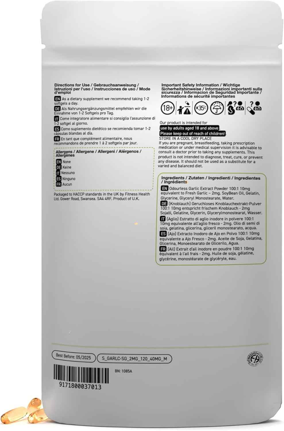 Garlic Capsules Odourless High Strength 2000MCG 120 Capsules- Garlic Extract Supplement - Easy Swallow Garlic Capsules Vegetarian - Non GMO, Gluten Free