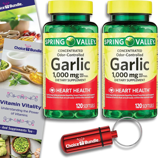 Garlic Softgels Bundle with Odor Control, Dietary Supplement 1,000mg - 240 Count, Includes Vitamin Guide & Pill Container - 2 Pack