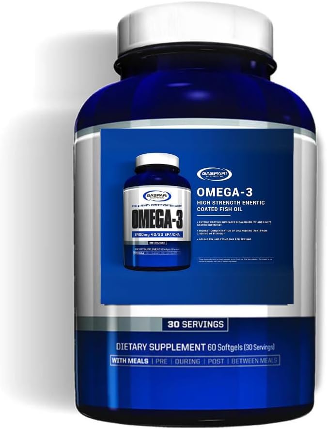 Gaspari Nutrition Omega-3 Fish Oil Softgels, High Strength with Enhanced Bioavailability, Reduced Gastric Discomfort, EPA and DHA 2400mg (60 Count)