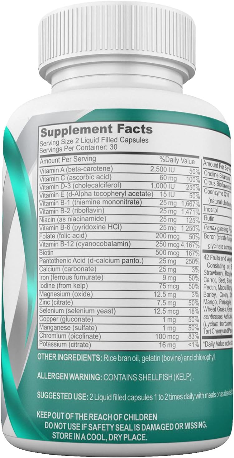 Gastric Bypass Vitamins with Iron & Super Fruits/Vegetables for Post-Bariatric Surgery - Quick-Dissolve Gel Capsules