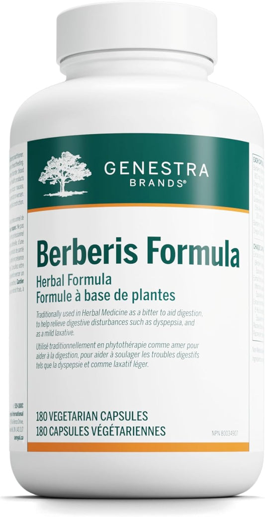 Genestra Berberis Formula Digestive Supplement with Oregon Grape & Barberry - Vegan - 180 Capsules