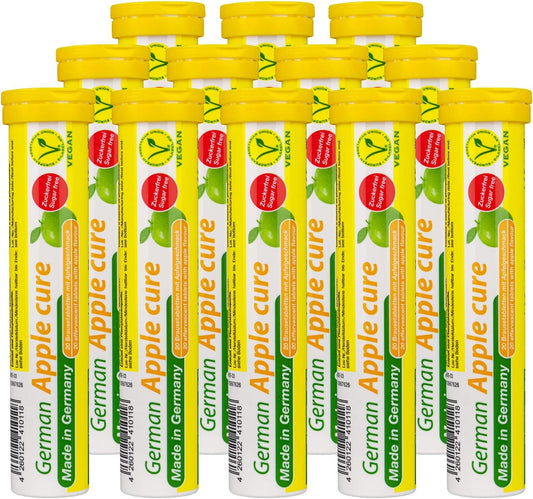 German Apple Cure Effervescent Tablets - 240 Vegan Drink Tablets - Apple Flavor - Made in Germany