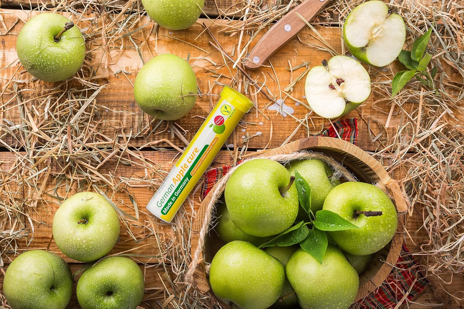 German Apple Cure Effervescent Tablets - 240 Vegan Drink Tablets - Apple Flavor - Made in Germany