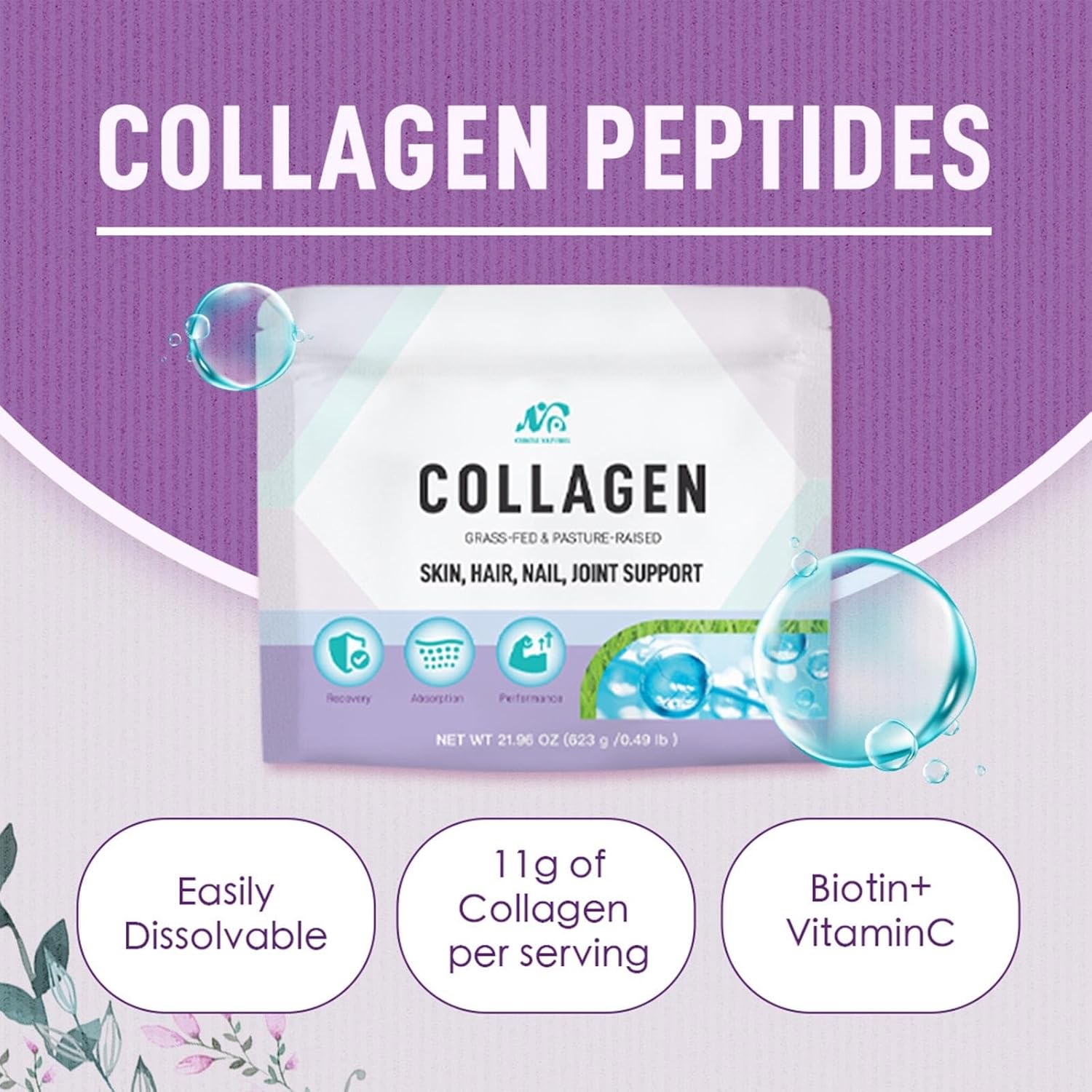 German Hydrolyzed Bovine Collagen Powder with Vitamin C & Biotin for Hair, Skin, Nails, and Joints - 8.82 oz
