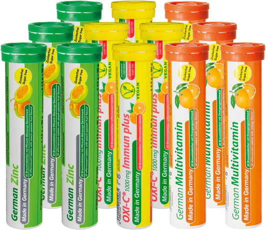 German Immune Boost Effervescent Tablets - 140 Servings, Vegan, Zero Sugar - Vitamin C, Zinc, Multivitamin Pharma - Made in Germany