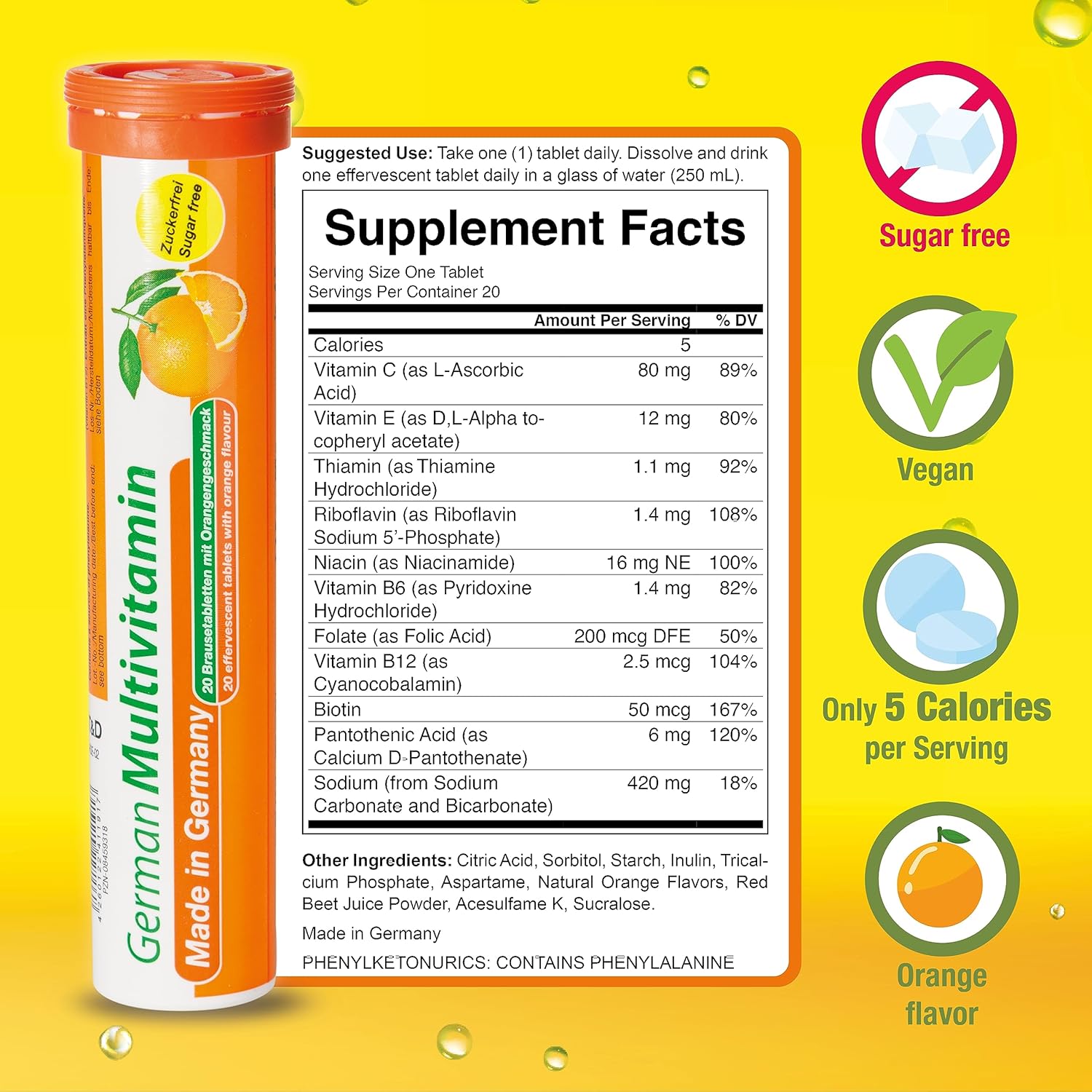 German Immune Boost Effervescent Tablets - 140 Servings, Vegan, Zero Sugar - Vitamin C, Zinc, Multivitamin Pharma - Made in Germany