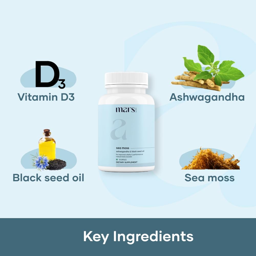 GHC Sea Moss Caps with Black Seed Oil, Ashwagandha, Vitamin D3 | 84 Essential Minerals | Overall Well-Being - 60N