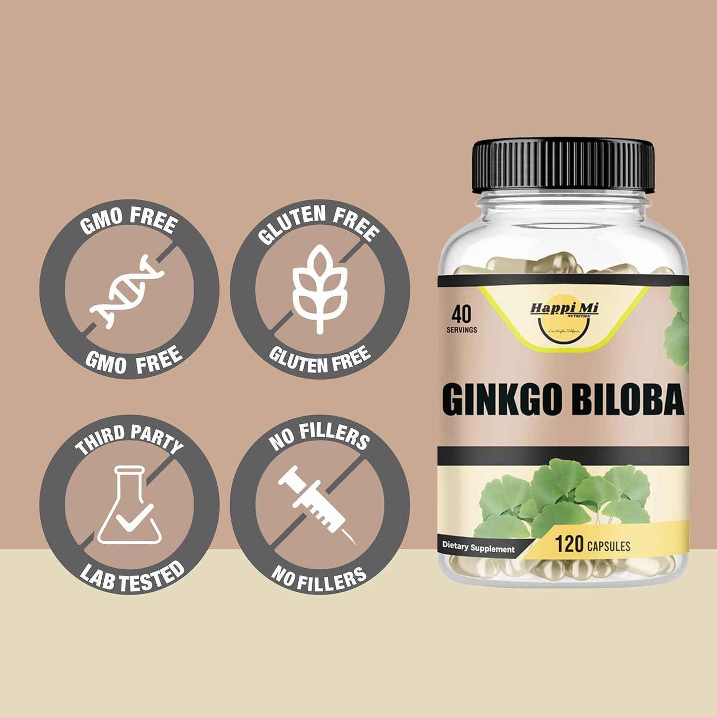 Ginkgo Biloba 1800mg, Ginkgo Biloba Organic, Memory & Brain Function Support, Improves Concentration and Cognitive Support, Clarity, 120 Veggie Caps, Non GMO, 120Caps