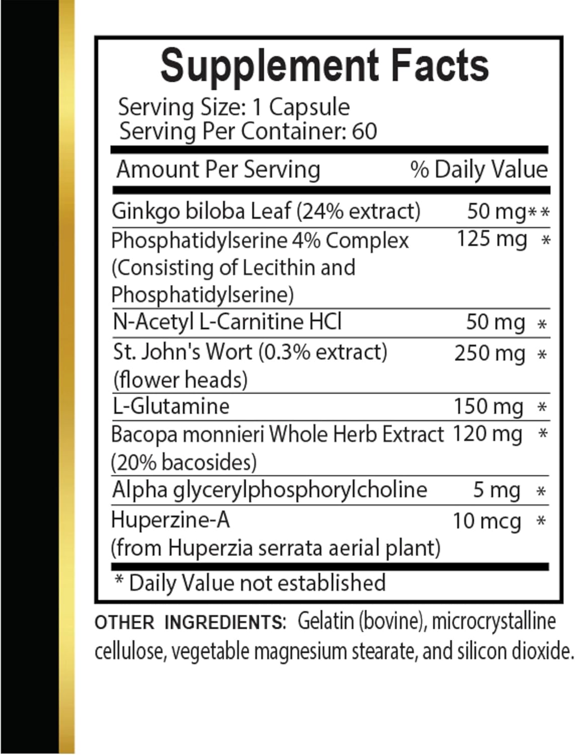 Ginkgo Biloba Brain and Memory Supplements - Neurotransmitter Support for Energy, Concentration, and Memory Enhancement - 60 Capsules