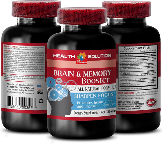 Ginkgo Biloba Extract Brain and Memory Booster Supplement - Improve Focus and Energy - 60 Capsules
