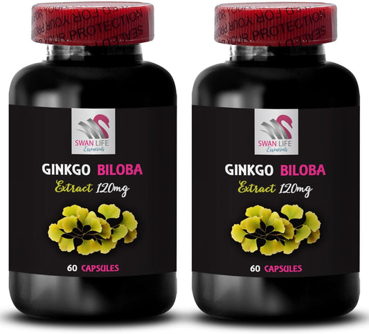 Ginkgo Biloba Extract Capsules - Natural Antioxidant Supplement for Overall Wellness - Herbal Leaf Benefits - 2 Bottles 120 Capsules