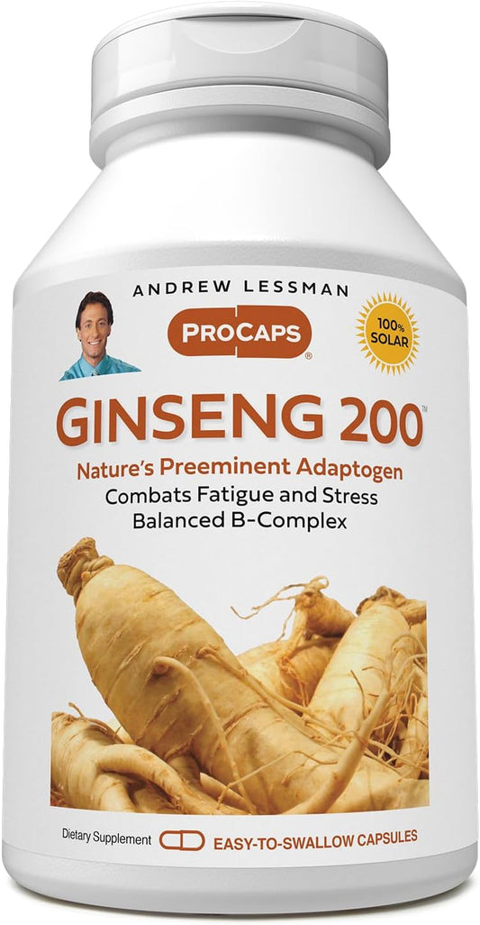 Ginseng 200 Capsules - Standardized Extract for Well-Being, Fatigue, and Stress Relief - Easy-to-Swallow Adaptogen Supplement