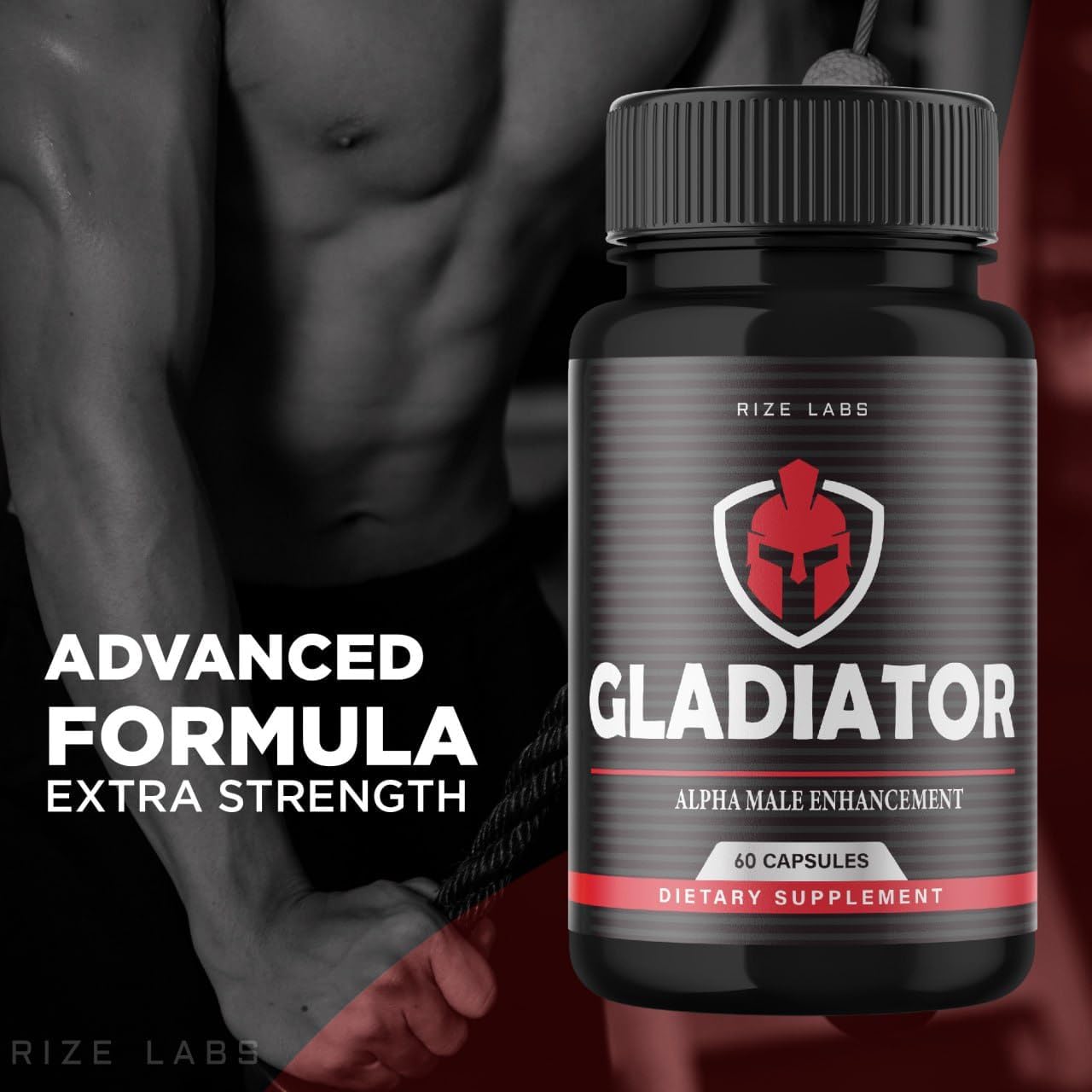 Gladiator Capsules by Rize Labs - Maximum Strength Performance Supplement for Men, Enhances Muscle Growth (120 Capsules)