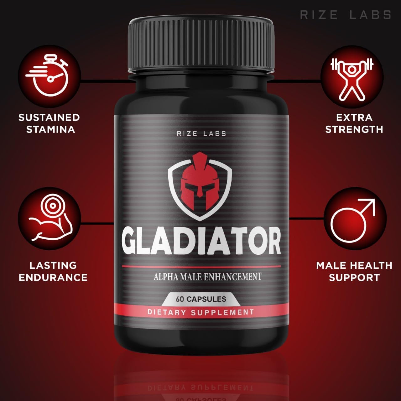 Gladiator Capsules by Rize Labs - Maximum Strength Performance Supplement for Men, Enhances Muscle Growth (120 Capsules)