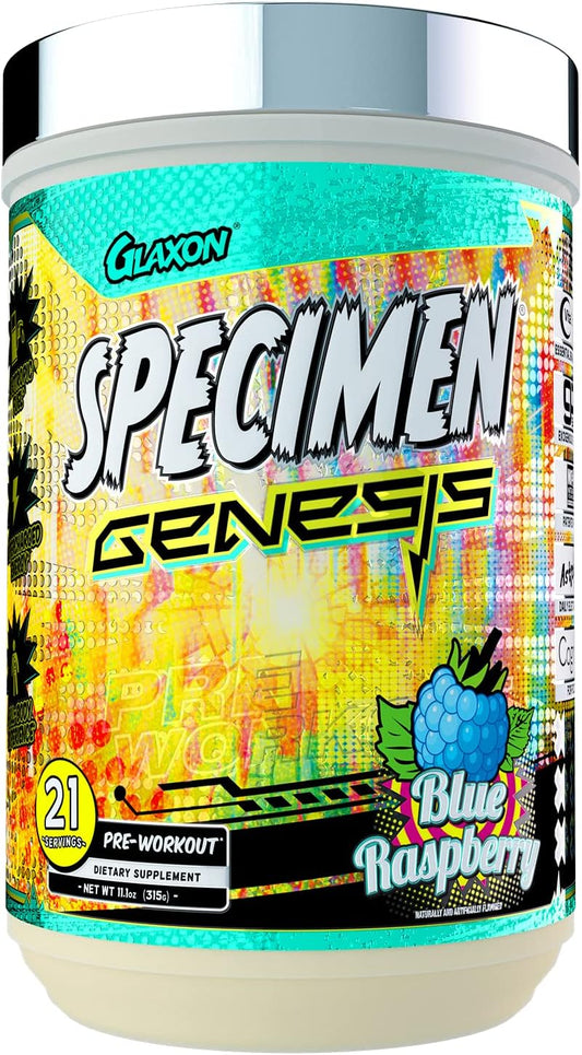Glaxon Specimen Full Spectrum High Stimulant Pre-Workout Powder - Supercharged Energy & Muscle Pumps, Focus, Hydration - Blue Raspberry V3