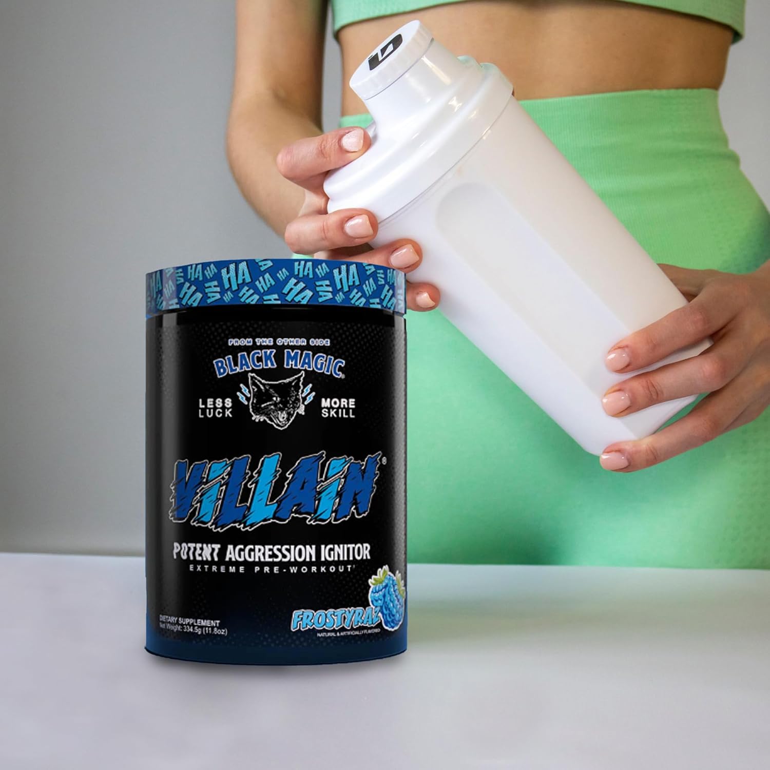 Global Nutrition Bundle for Black Magic Supply Frosty Blue Villain Pre Workout - Beta-Alanine, L-Tyrosine, Caffeine - 25 Servings + Keychain