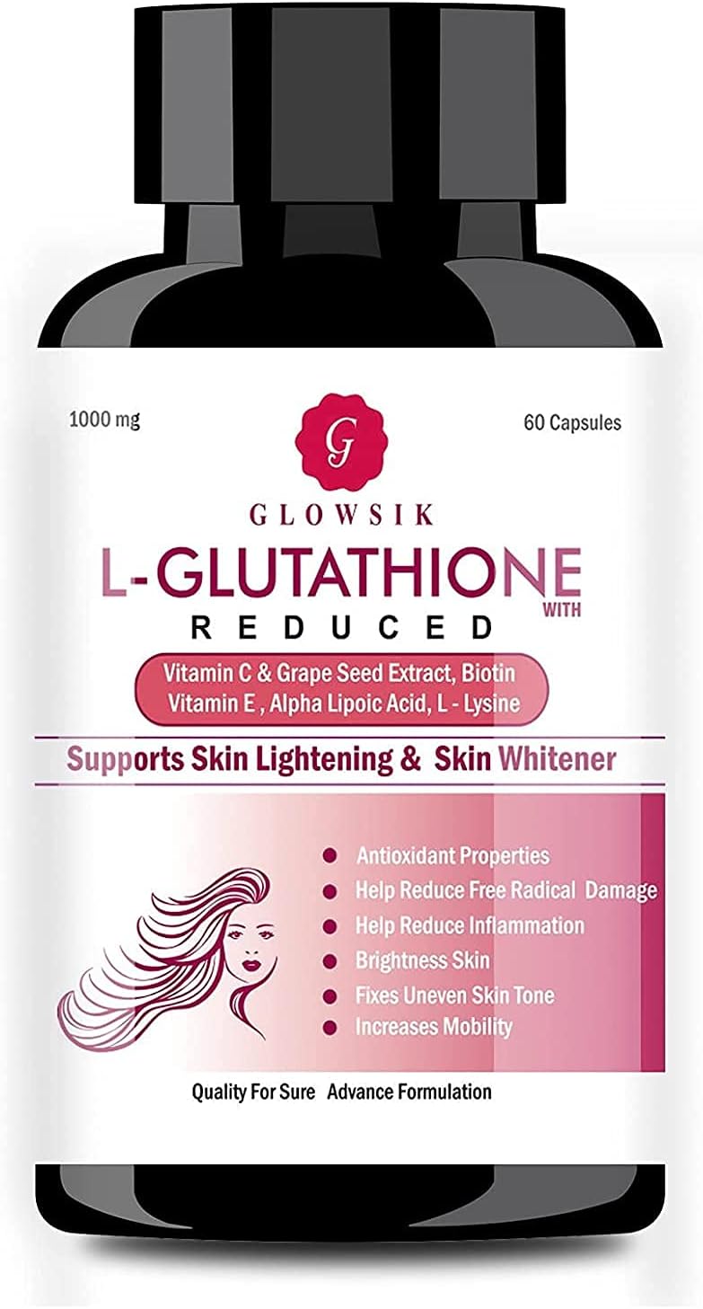 GLOWSIK L-Glutathione Skin Supplement with Vitamin C & Grape Seed Extract - 60 Capsules