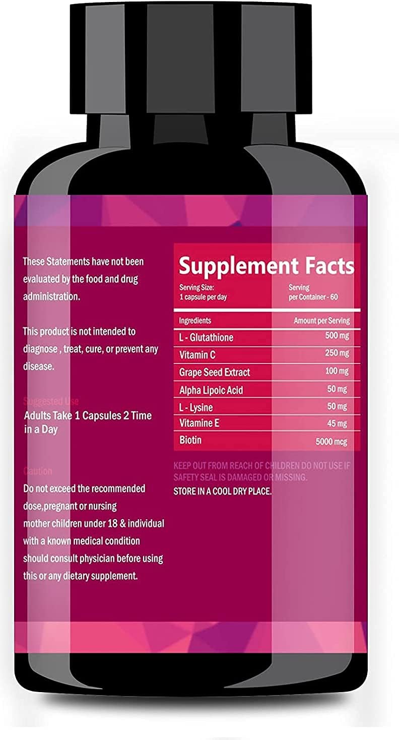 GLOWSIK L-Glutathione Skin Supplement with Vitamin C & Grape Seed Extract - 60 Capsules