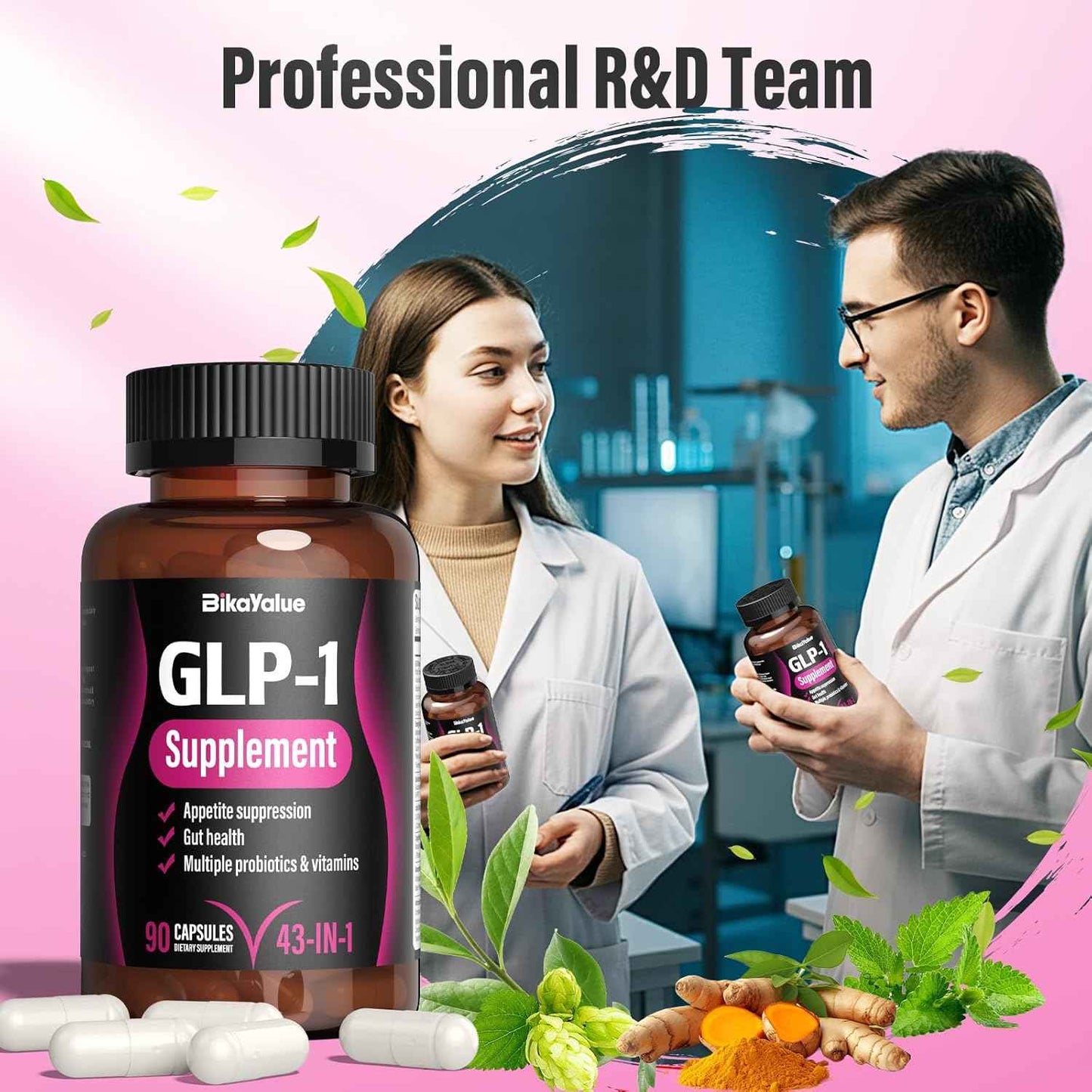 GLP-1 Alternative Supplement, Natural Extracts with Hops, Green Tea Extract, Garcinia Cambogia, Multivitamins, Probiotics, for Gut, GLP-1 Activate & Overall Health - 096